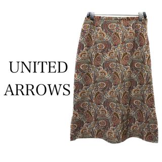 ユナイテッドアローズ(UNITED ARROWS)のUNITED ARROWS【美品】ペイズリー柄 シフォン フレア 膝丈 スカート(ひざ丈スカート)