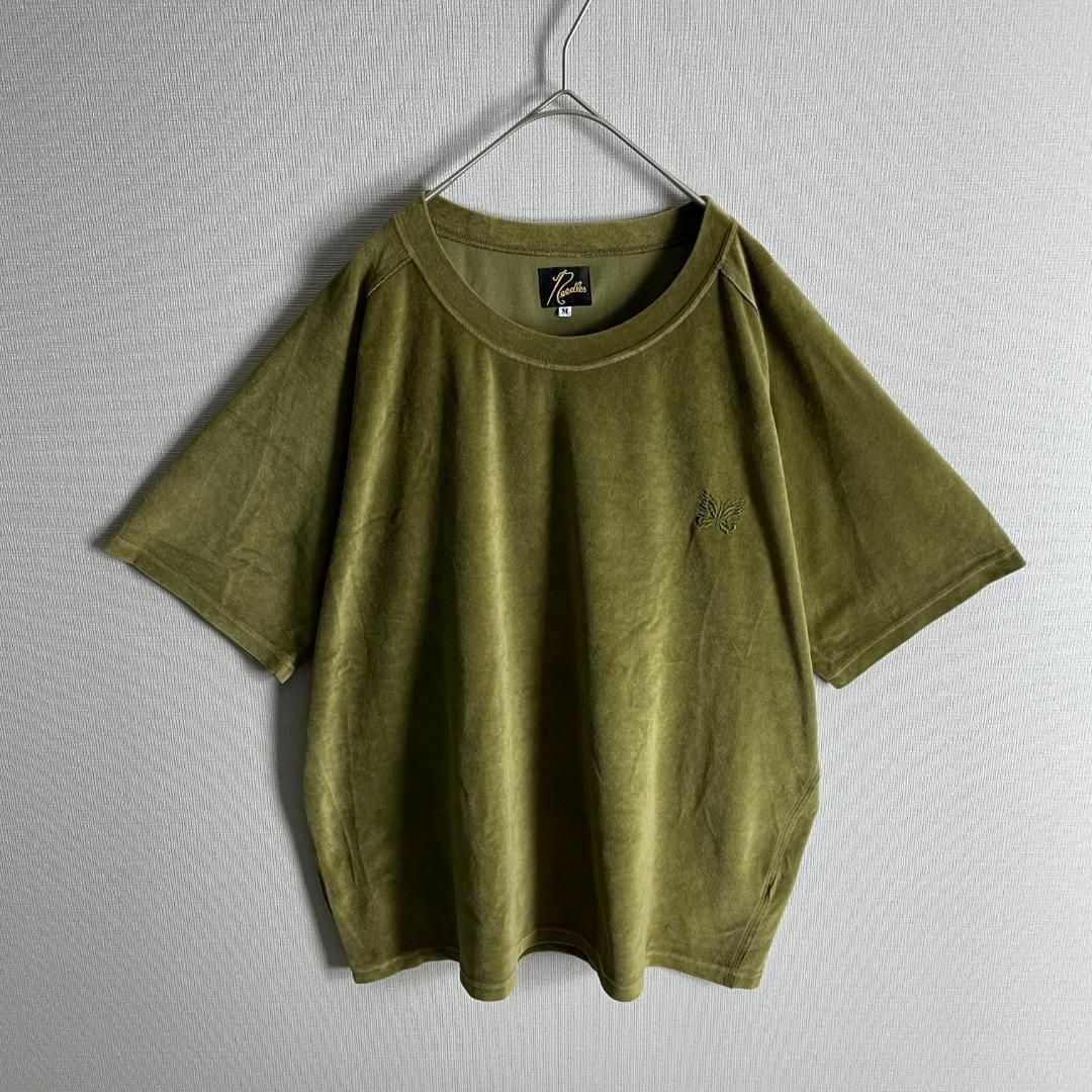 カーキ☆パピヨン刺繍☆ベロア素材】ニードルス ワンポイントロゴ T
