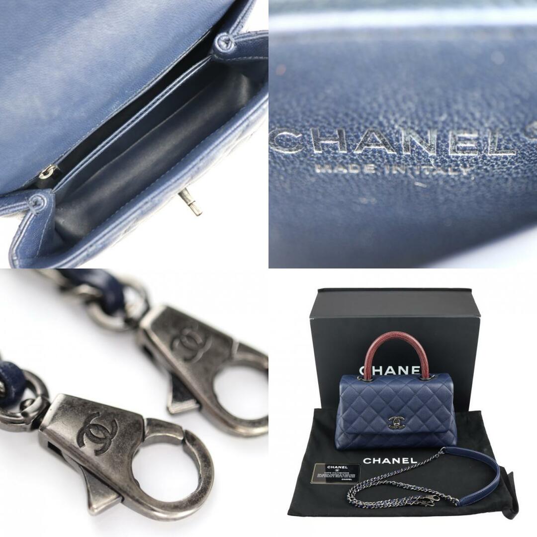 CHANEL(シャネル)のCHANEL シャネル マトラッセ ココハンドル XS ハンドバッグ A92990 リザード  キャビアスキン ネイビー ブラウン系 ガンメタル金具 2WAY ショルダーバッグ ターンロック ココマーク トップハンドル 【本物保証】 レディースのバッグ(ハンドバッグ)の商品写真