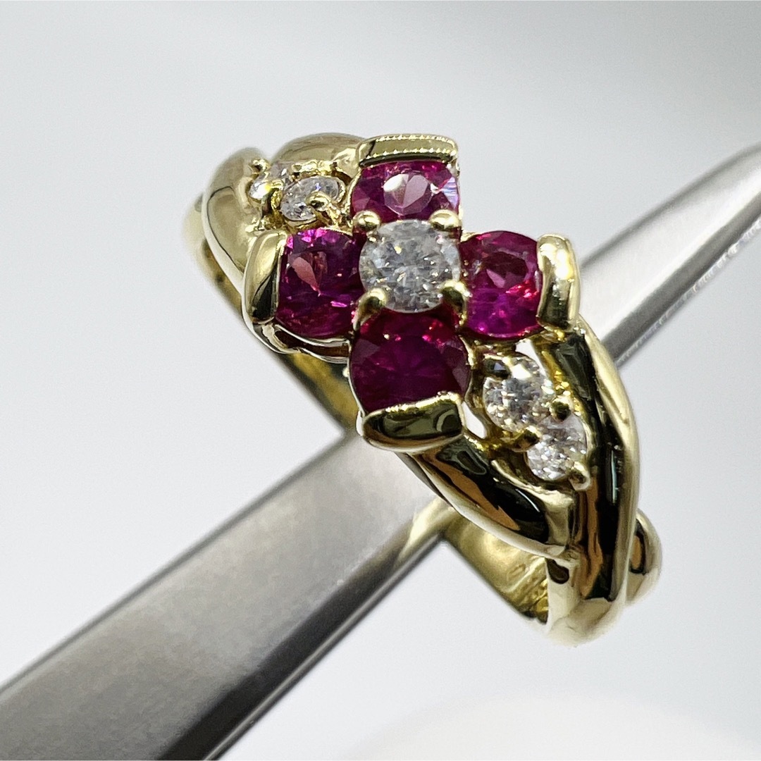 K18 天然　ルビー　ダイヤモンド　リング レディースのアクセサリー(リング(指輪))の商品写真