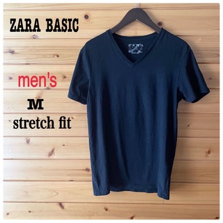 ザラ(ZARA)のZARA  BASICメンズ Vネック ストレッチシンプルTシャツ 黒 M(Tシャツ/カットソー(半袖/袖なし))
