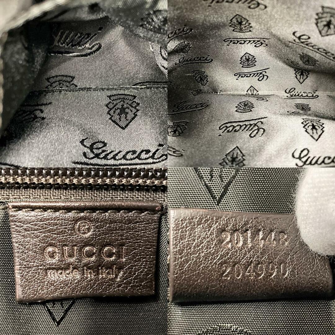 Gucci(グッチ)の美品 GUCCI グッチ GG柄 シマ ショルダーバッグ 斜め掛け バッグ ダーク ブラウン レザー メンズ レディース ファッション 201448 USED 【中古】 メンズのバッグ(ショルダーバッグ)の商品写真