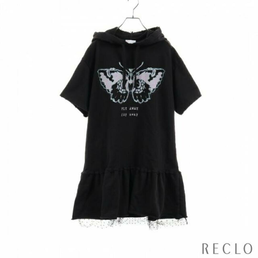 RED VALENTINO(レッドヴァレンティノ)のスウェットドレス バタフライプリント ワンピース レース ブラック ライトパープル ライトグリーン ダメージ加工 レディースのトップス(カットソー(半袖/袖なし))の商品写真