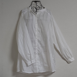 ハンドメイド 綿100% オフホワイトマルチストライプロングシャツ(シャツ/ブラウス(長袖/七分))
