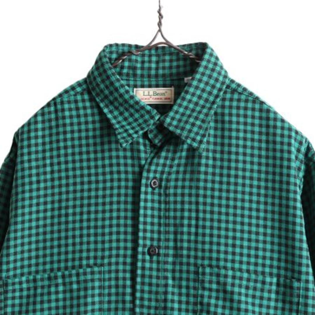 L.L.Bean(エルエルビーン)の80s USA製 エルエルビーン チェック 長袖 フランネルシャツ L 黒 緑 メンズのトップス(シャツ)の商品写真