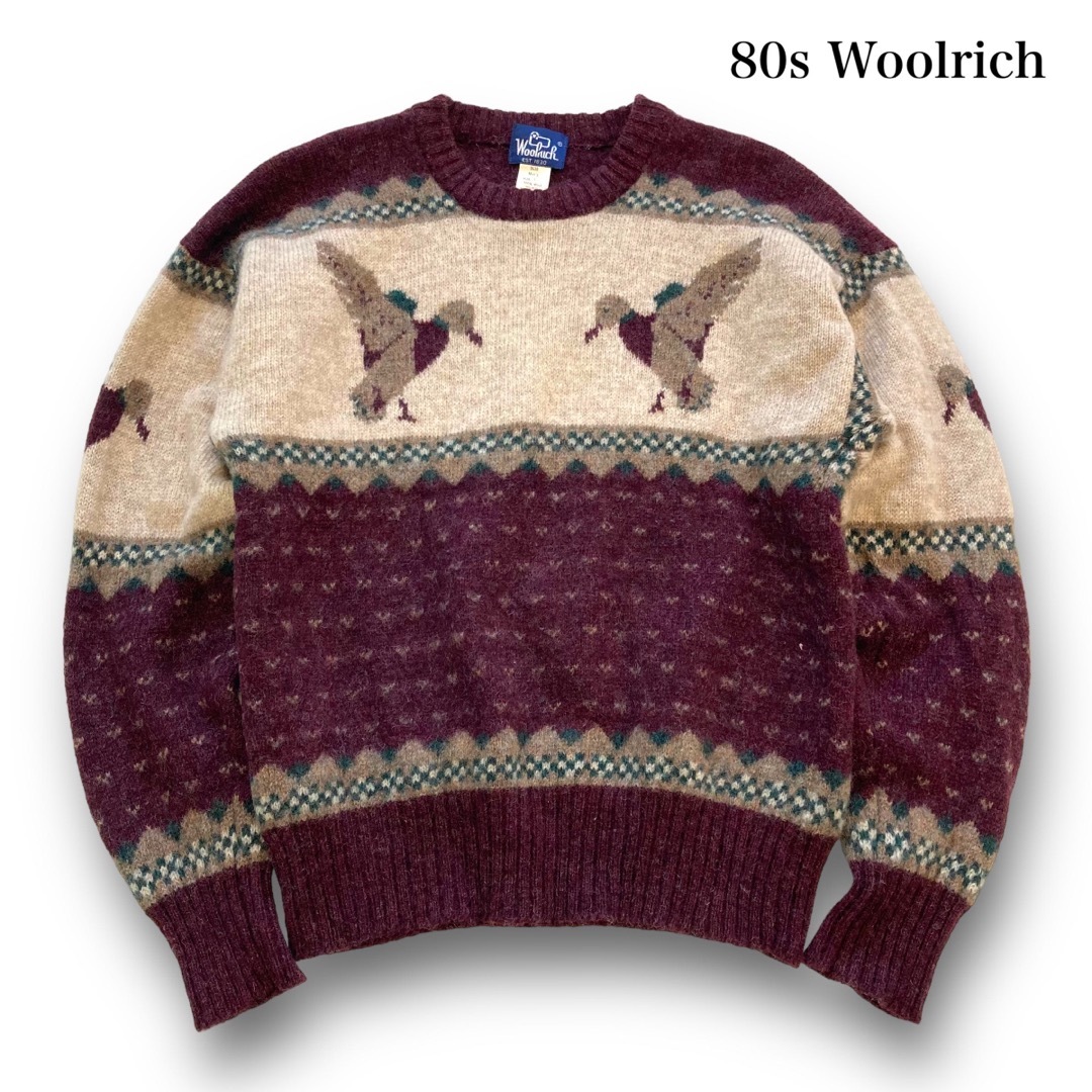 【woolrich】80s ウールリッチ バーズアイ 鳥柄 ニットセーター L