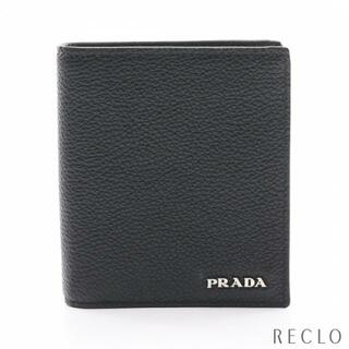 プラダ(PRADA)の 二つ折り財布 レザー ブラック ロゴ(折り財布)
