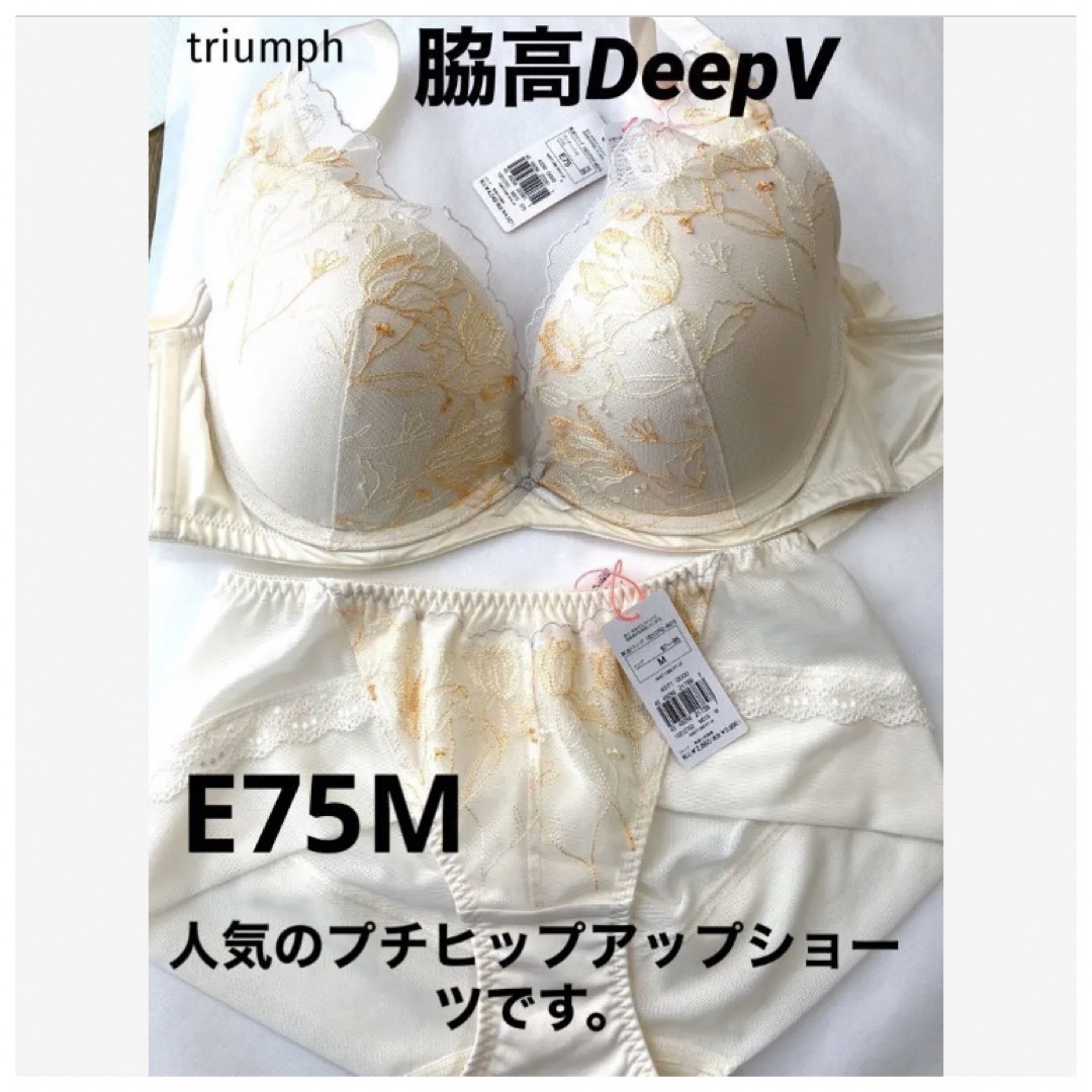 Triumph(トリンプ)の【新品タグ付】 トリンプ／脇高DeepVスリムラインE75M（定価¥7,400） レディースの下着/アンダーウェア(ブラ&ショーツセット)の商品写真