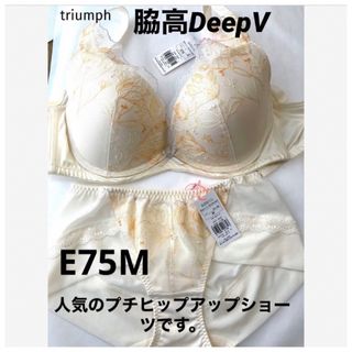 トリンプ(Triumph)の【新品タグ付】 トリンプ／脇高DeepVスリムラインE75M（定価¥7,400）(ブラ&ショーツセット)