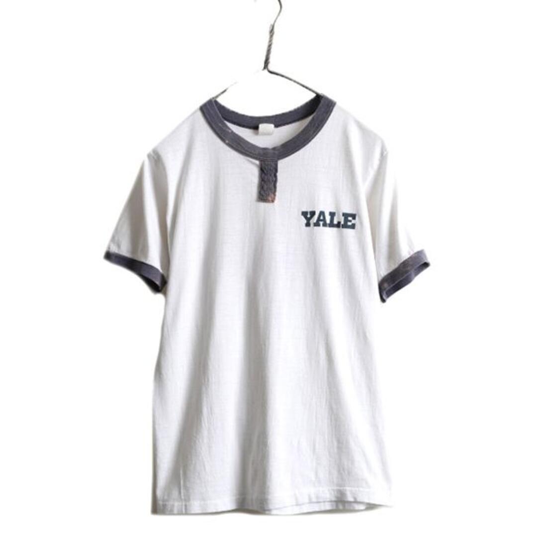 70s 80s YALE カレッジ プリント チョコチン リンガー Tシャツ M ...