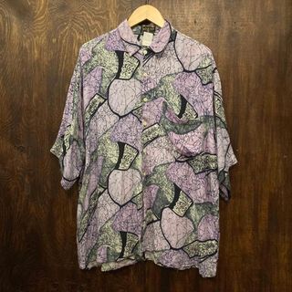 アメリカ古着 半袖シャツ バティックシャツ 総柄シャツ 紫 ビッグサイズ(シャツ)