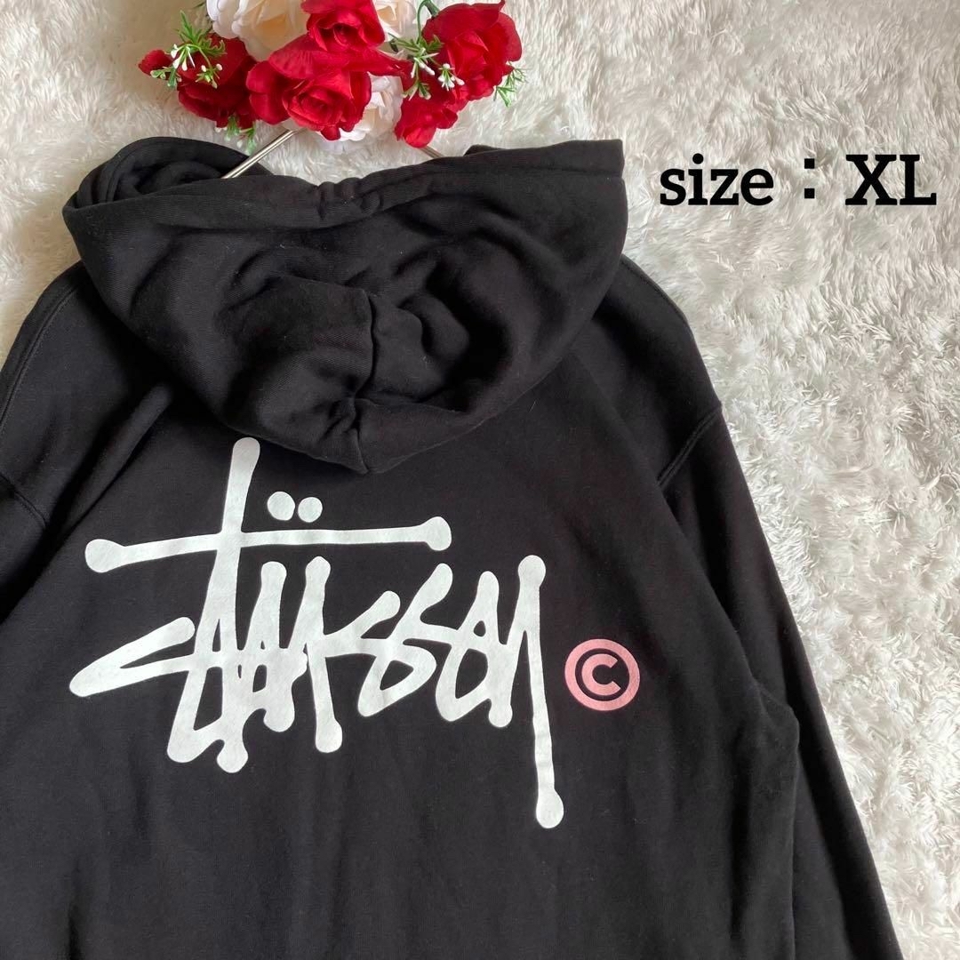 【希少】stussy ステューシー プルオーバー ビッグロゴ プリントパーカーS