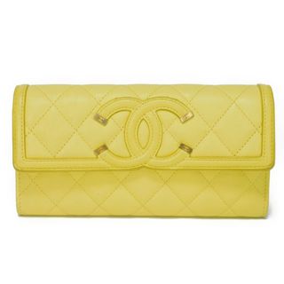 シャネル(CHANEL)のCHANEL シャネル ロング フラップ ウォレット パステル キャビアスキン 25番台 CC フィリグリー マトラッセ ココマーク ライトイエロー 長財布 A84448(財布)