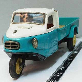 バンダイ(BANDAI)の萬代屋【三菱 オート三輪トラック白/黄緑 動作確認済】ブリキ自動車TIN【箱無】(ミニカー)