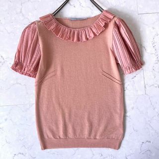 ブルマリン(Blumarine)の【ブルマリン】美品イタリア製 薄手カシミヤ シルクプリーツ 半袖ニット トップス(ニット/セーター)