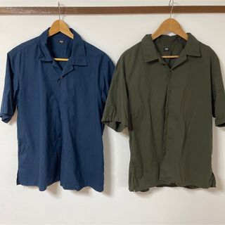 ユニクロ(UNIQLO)のユニクロ UNIQLO オープンカラーシャツ ブルー カーキ 2枚 Lサイズ(シャツ)