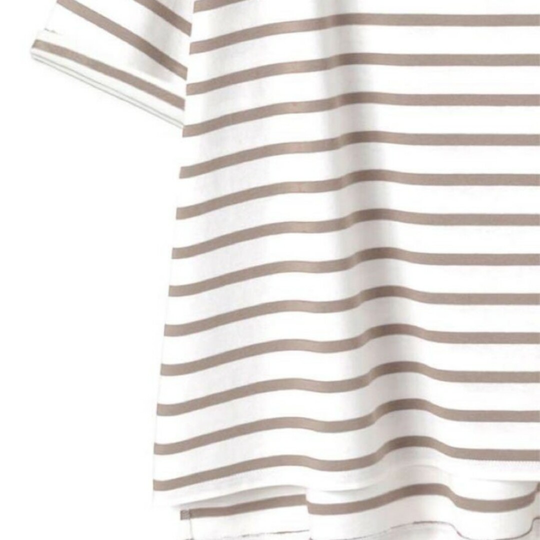 GRL(グレイル)のGRL 袖ロールアップ　ボーダーTシャツ　オフホワイト×ベージュ レディースのトップス(Tシャツ(半袖/袖なし))の商品写真