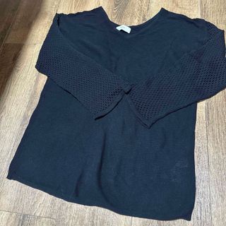 アズールバイマウジー(AZUL by moussy)のazul by moussy 長袖 透け ニット ブラック Mサイズ 中古品(ニット/セーター)