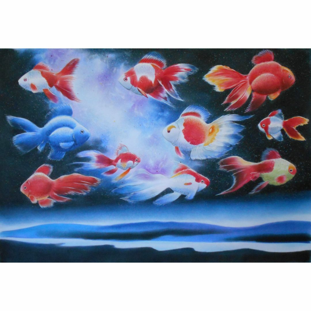 絵画/タペストリー原画　「金魚　銀河の夜を舞う」　A3サイズ