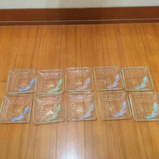 新品未使用♥ 昭和レトロ スクエア ガラス 小皿 すず蘭  10客セット(食器)