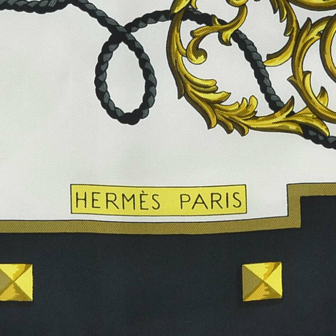 エルメス HERMES スカーフ カレ90 シルク ブラック/ホワイト/ゴールド レディース 送料無料 e56480