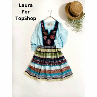 トップショップ(TOPSHOP)のLaura For TopShop  刺繍ワンピース　シフォン　シアー(ひざ丈ワンピース)