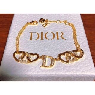 美品 ディオール CDロゴ ハート ブレスレット メッキ レディース Dior 【222-24418】