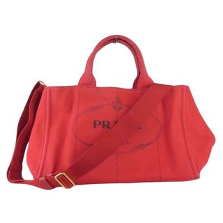 プラダ(PRADA)のPRADA プラダ BN2642 CANAPA ROSSO カナパ 2WAY バッグ トート ショルダー バッグ レッド系【中古】(メッセンジャーバッグ)