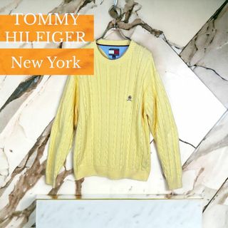 【美品】トミーヒルフィガー ニット M ネイビ×イエロー セーター 葉っぱ柄