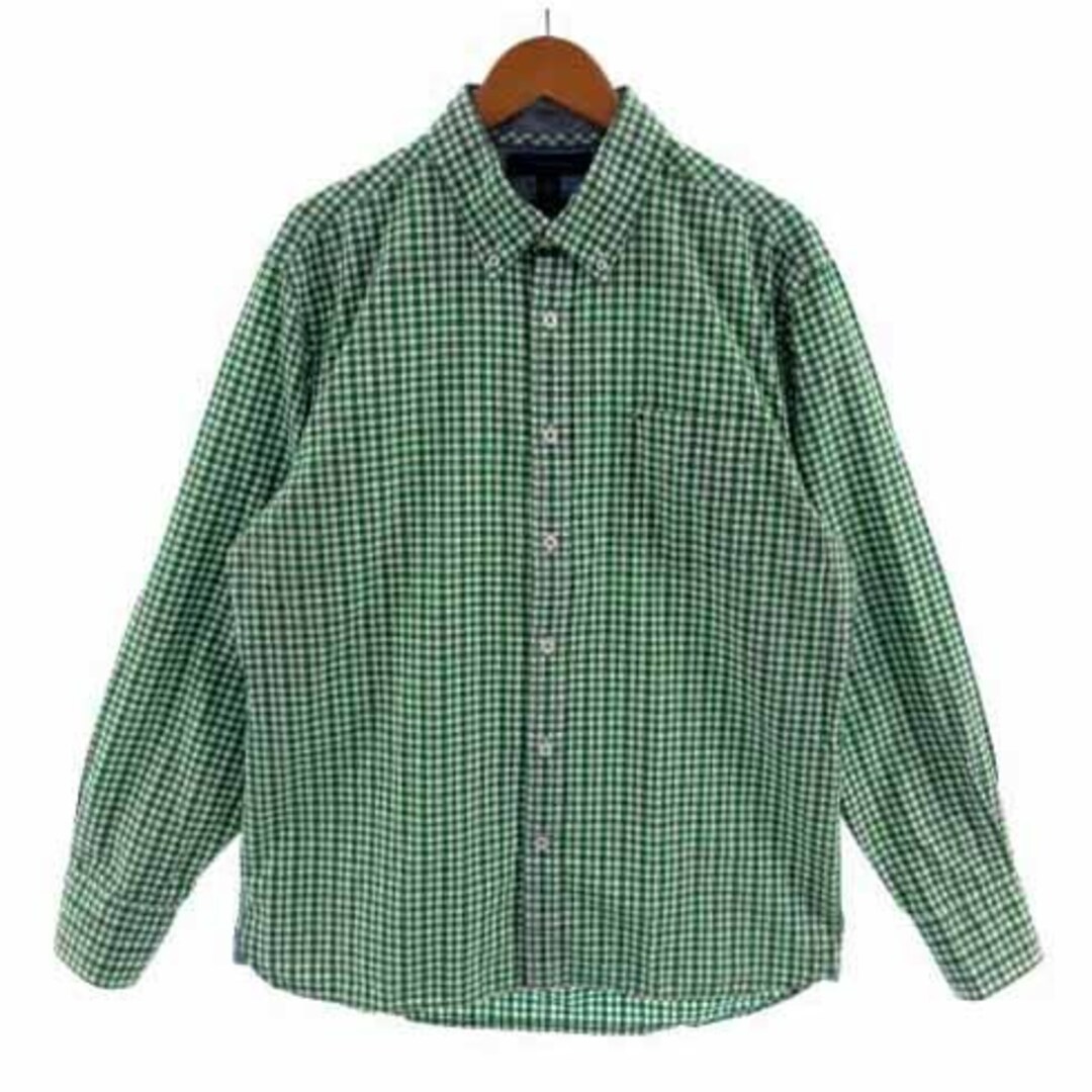 トミーヒルフィガー シャツ Custom Fit ロゴ チェック 緑 白 紺 L