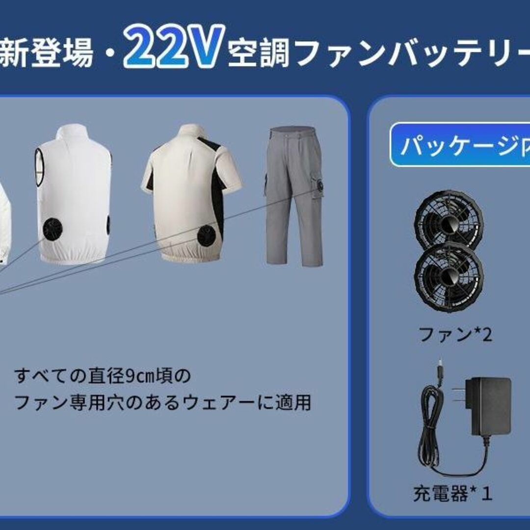 作業服 22V 20000mAh 大容量 コンパクト 軽量 暴風ファン 日本製