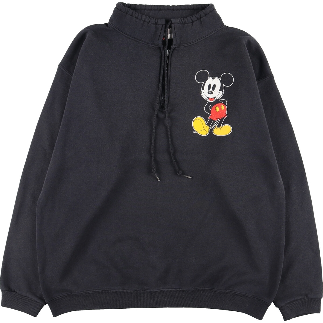 90年代 Disney DESIGNS MICKEY ミッキー ハーフジップスウェットシャツ トレーナー USA製 レディースXXL /eaa364372