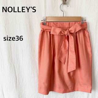 ノーリーズ(NOLLEY'S)のNOLLEY'S ノーリーズ　膝丈　スカート　リボン付き　キュプラ100%美品(ひざ丈スカート)