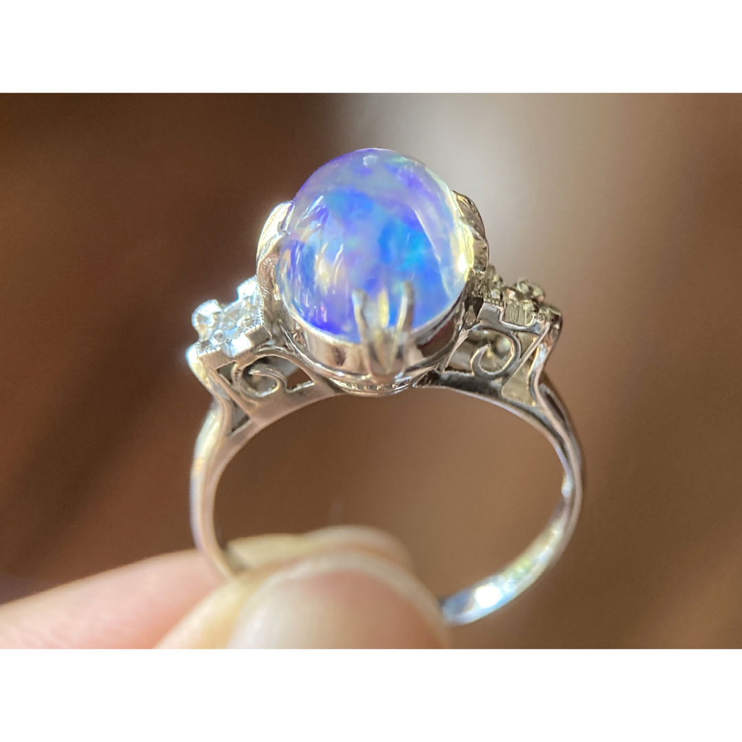 pt900 遊色綺麗 天然ウォーターオパール2.25ct リング-silversky ...