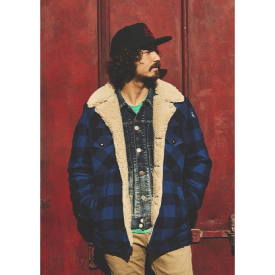 TMT BUFFALO CHECK BOA RANCH COAT ブルー S