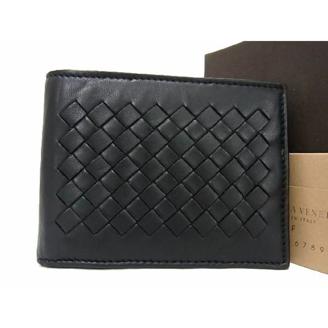 ■極美品■ BOTTEGA VENETA ボッテガヴェネタ イントレチャート レザー 二つ折り 財布 ウォレット メンズ ブラック系 AM9408