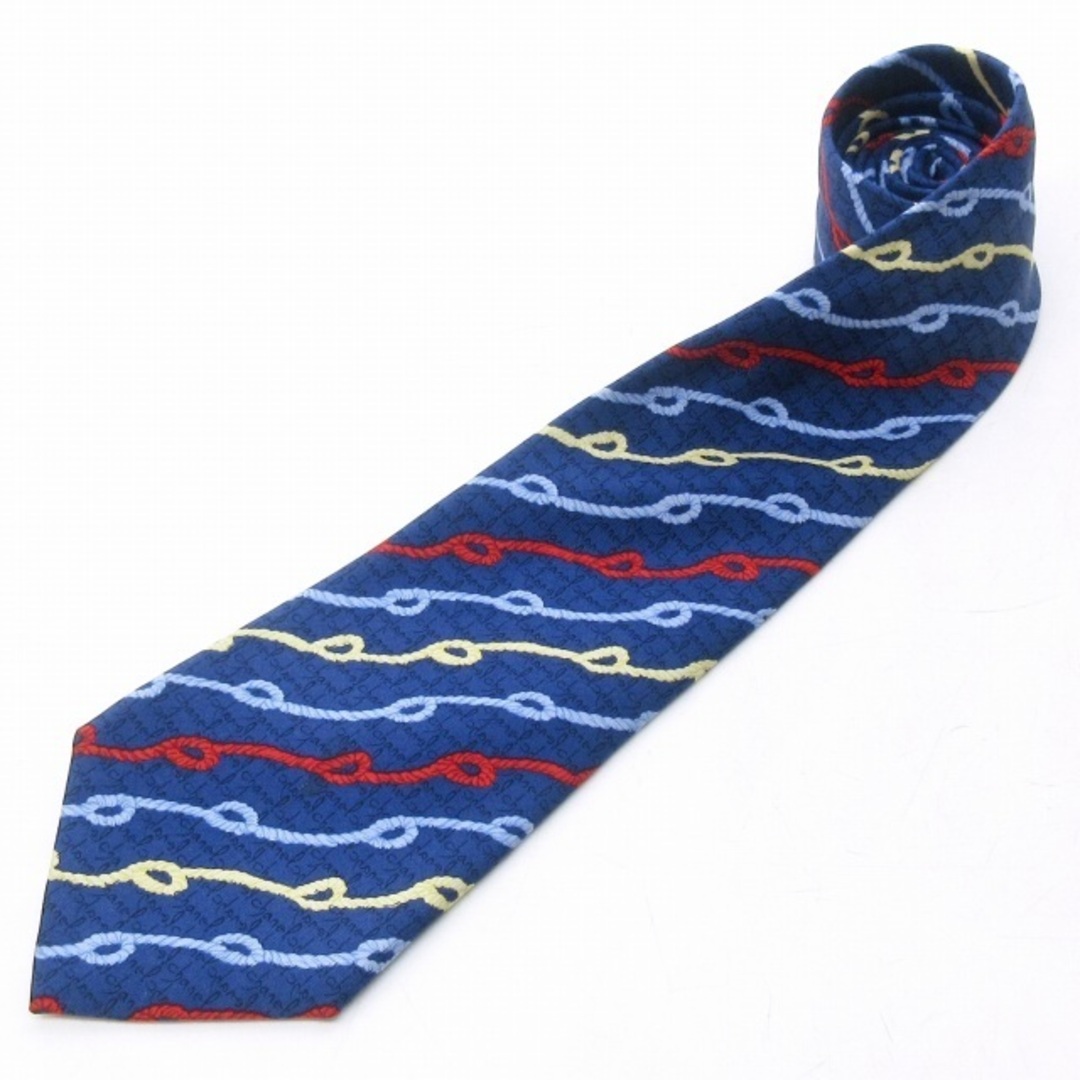 55％以上節約シャネル CHANEL 美品 ネクタイ シルク ロゴ柄 ロープ柄 総柄 青 系
