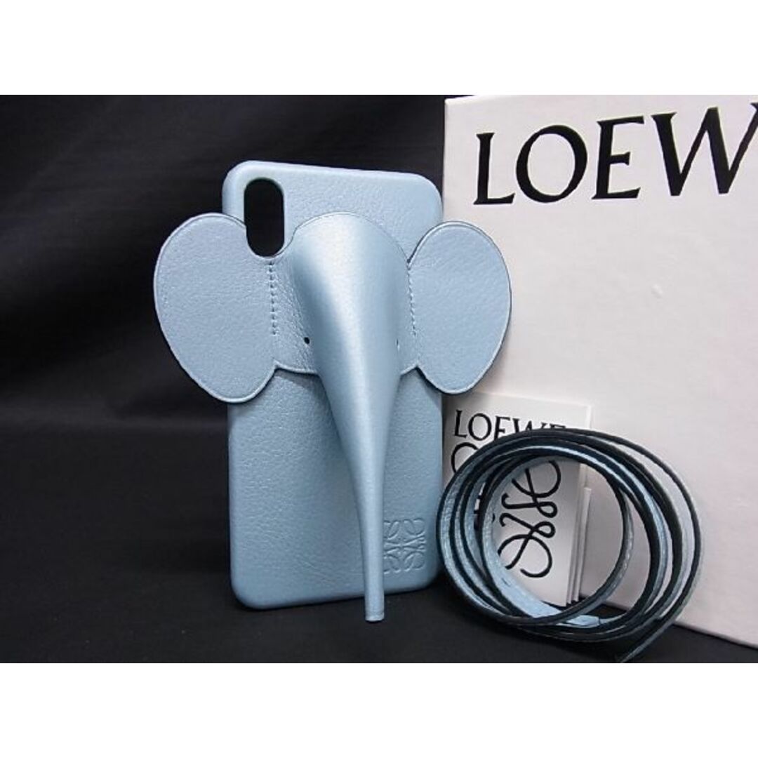 ■極美品■ LOEWE ロエベ アナグラム レザー エレファント 象 iPhoneXS Max対応 スマホケース アイフォンケース ブルーグリーン系 AS0827状態