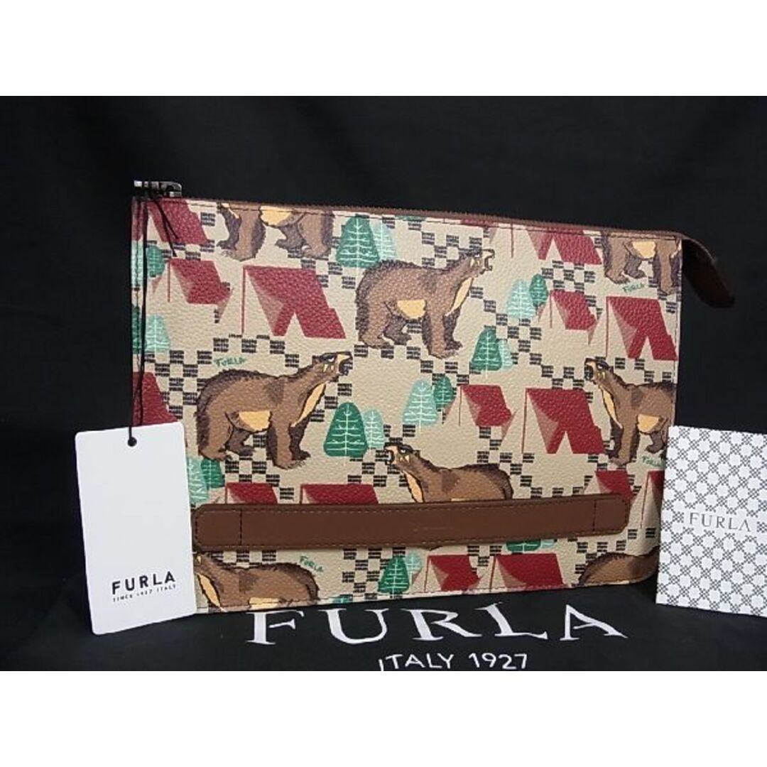 ■新品■未使用■ FURLA フルラ レザー ベア クマ クラッチバッグ セカンドバッグ レディース ブラウン系×ボルドー系 BF1620カラー