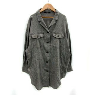 ダブルクローゼット(w closet)のダブルクローゼット シャツ ブラウス 長袖 オープンカラー 千鳥格子柄 ブラック(シャツ/ブラウス(長袖/七分))