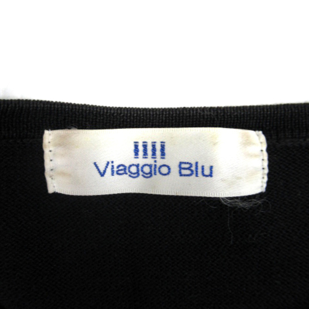 VIAGGIO BLU(ビアッジョブルー)のビアッジョブルー ニットカーディガン ミドル丈 七分袖 チェック柄 黒 レディースのトップス(カーディガン)の商品写真