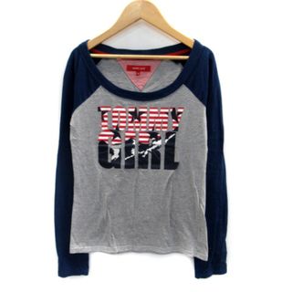 トミーガール(tommy girl)のトミーガール Tシャツ カットソー 長袖 ロゴ プリント 切替 S グレー(Tシャツ(長袖/七分))