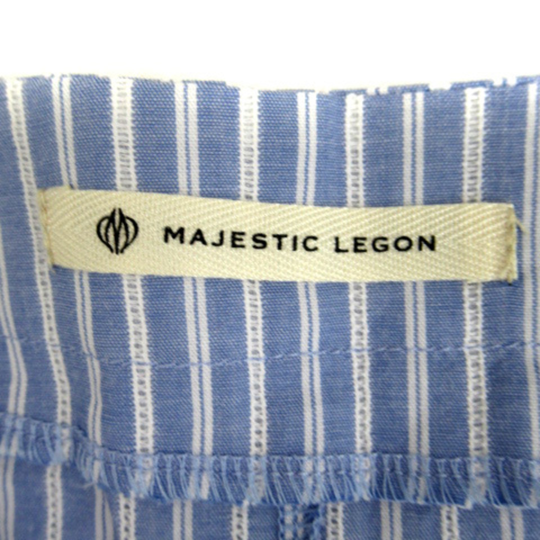 MAJESTIC LEGON(マジェスティックレゴン)のマジェスティックレゴン シャツ ブラウス 七分袖 Vネック ストライプ柄 F 青 レディースのトップス(その他)の商品写真