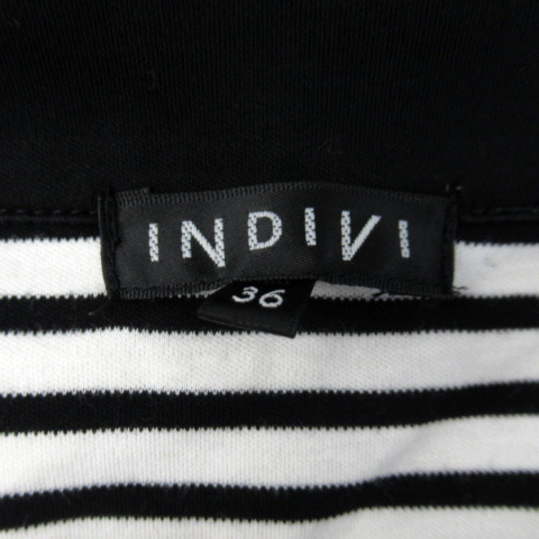 INDIVI(インディヴィ)のインディヴィ カットソー 半袖 スキッパーカラー ボーダー柄 36 白 黒 レディースのトップス(カットソー(半袖/袖なし))の商品写真