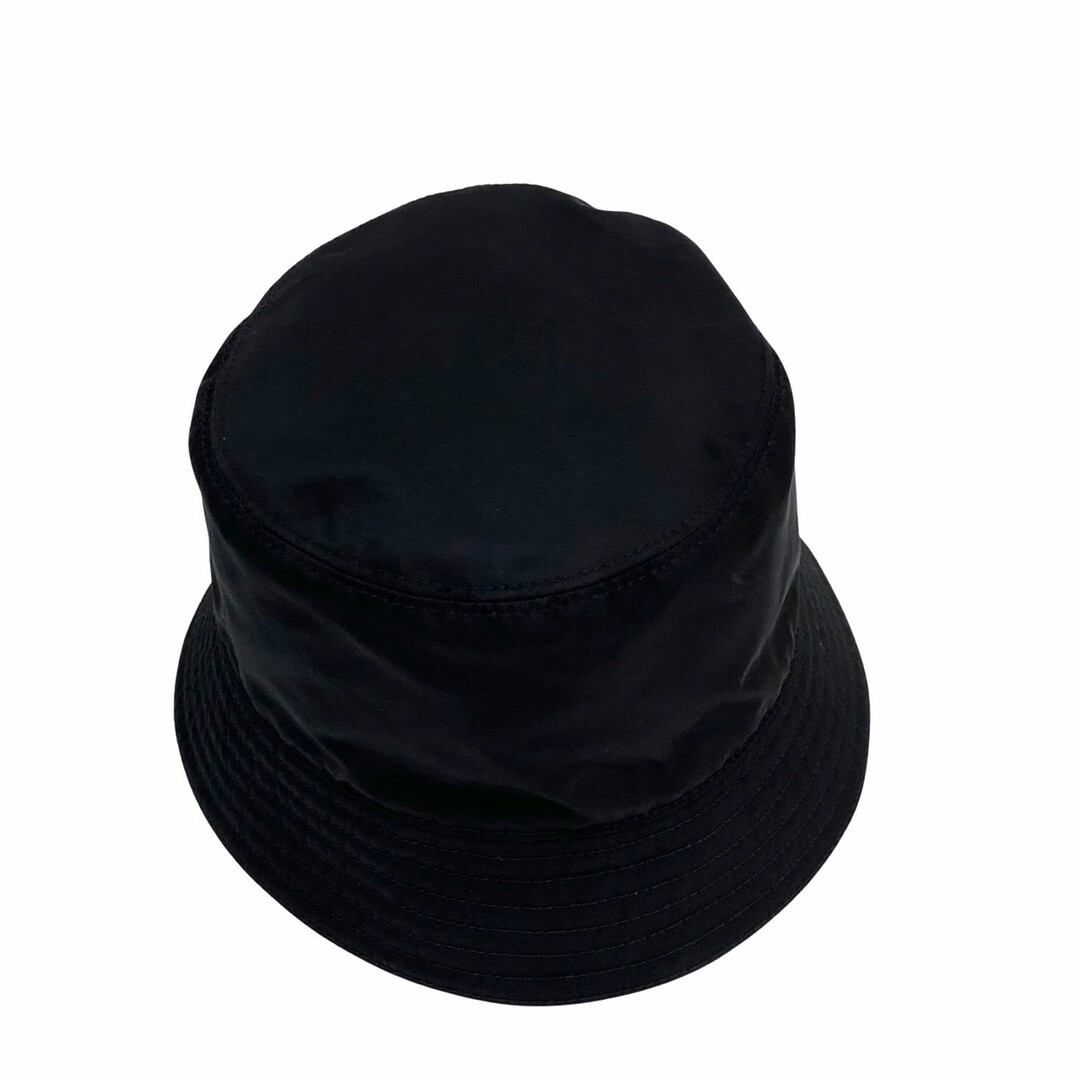 極 美品 PRADA プラダ 三角ロゴ 金具 ナイロン バケットハット 帽子 Mサイズ レディース ブラック 黒 39478