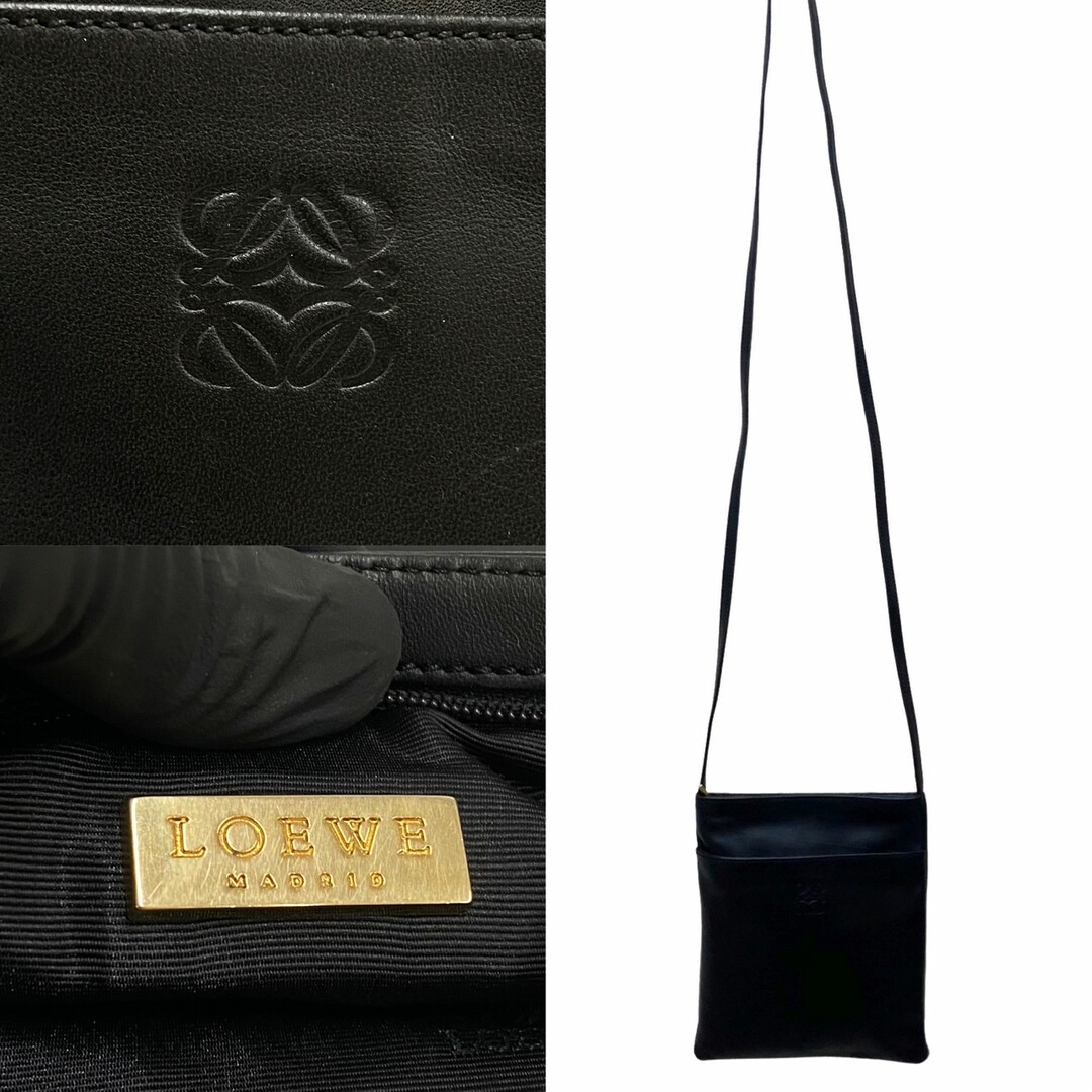 極 美品 希少品 袋付き LOEWE ロエベ アナグラム ロゴ レザー 本革
