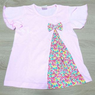 100 女の子 子供服 半袖 ピンク 花柄 キッズ服 リボン(Tシャツ/カットソー)