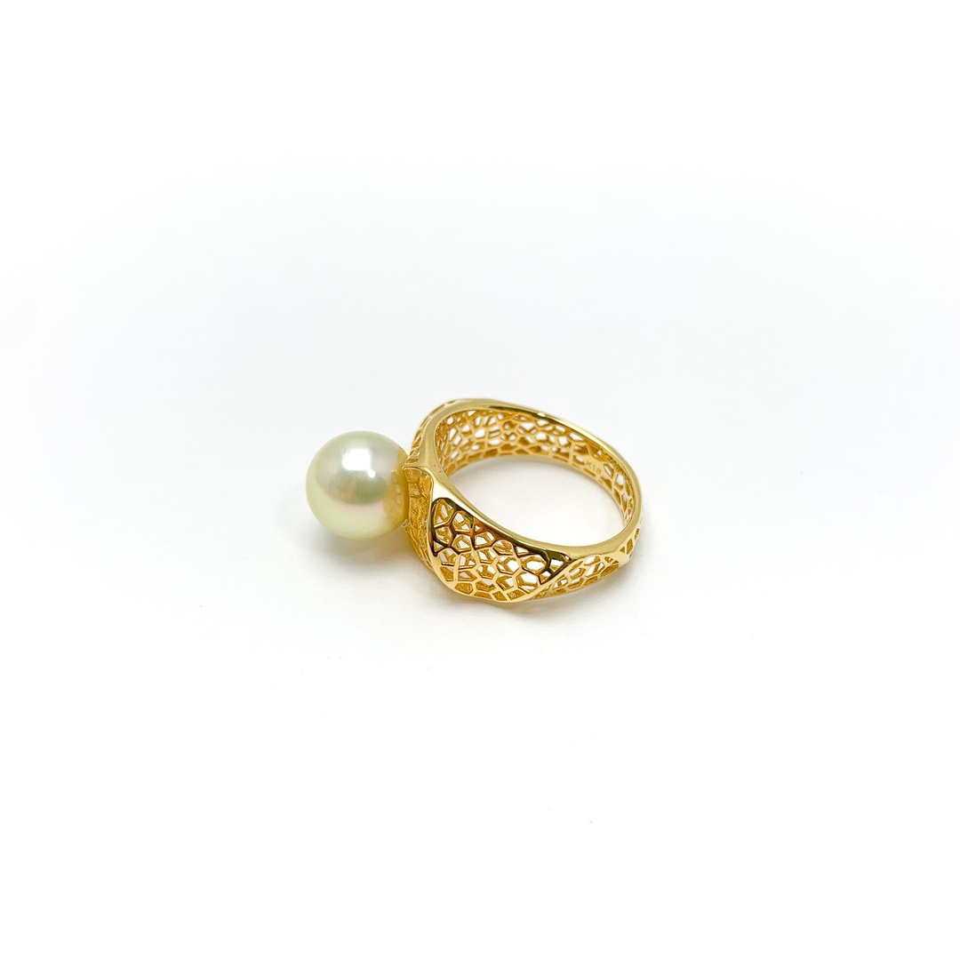 K18  アコヤパール約9.2mm 真珠 リング 約12号 アクセサリー 透かし レディースのアクセサリー(リング(指輪))の商品写真