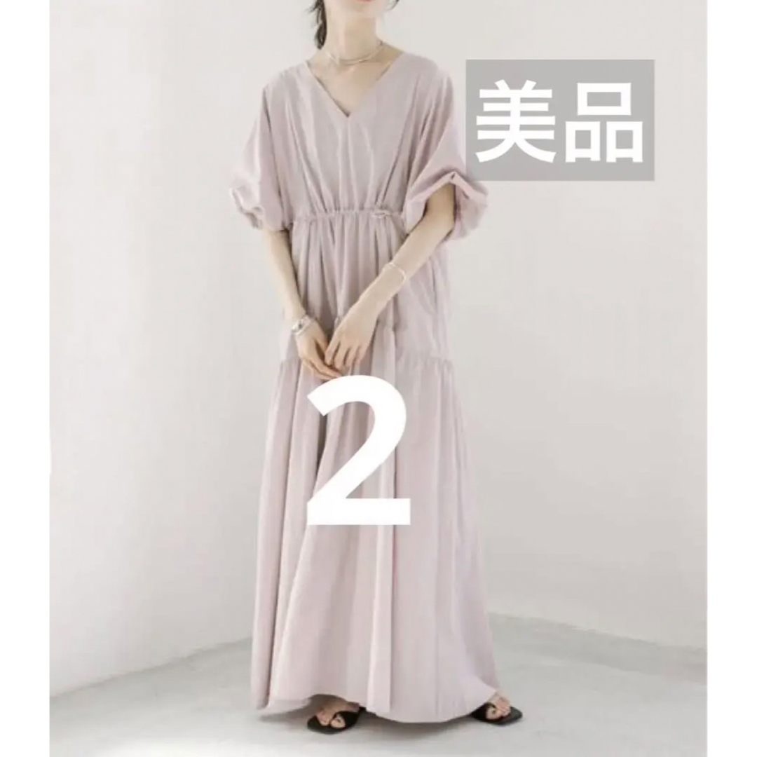 【美品】mystic ドロストギャザーワンピース　ピンク　ロング　半袖　サイズ2