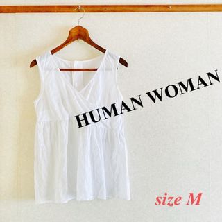 ヒューマンウーマン(HUMAN WOMAN)のHUMAN WOMAN  バックボタン　リネンレースブラウス　フレアトップス(シャツ/ブラウス(半袖/袖なし))